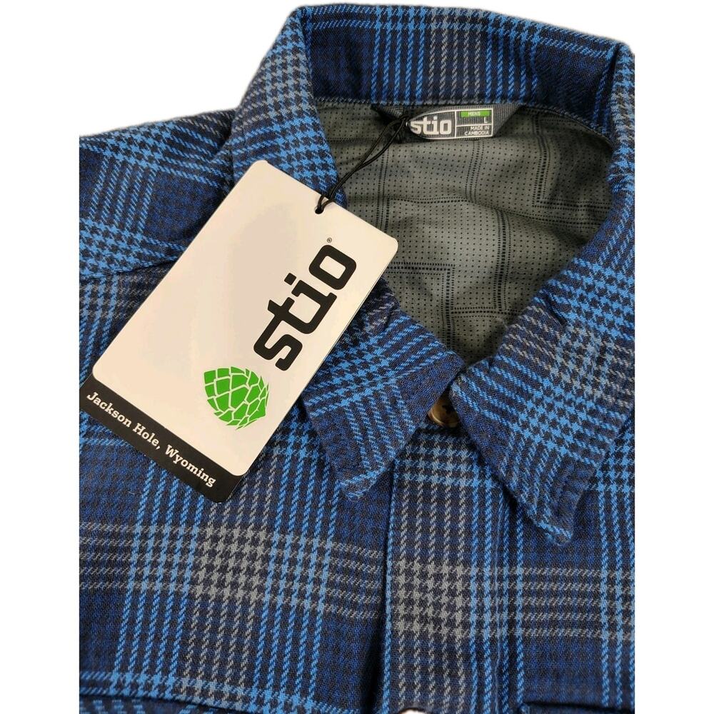 Stio Flannel Jacket Men's L Blue Plaid Heavyweight Outdoor Work Wear Shacket NWT - Picture 7 of 11
